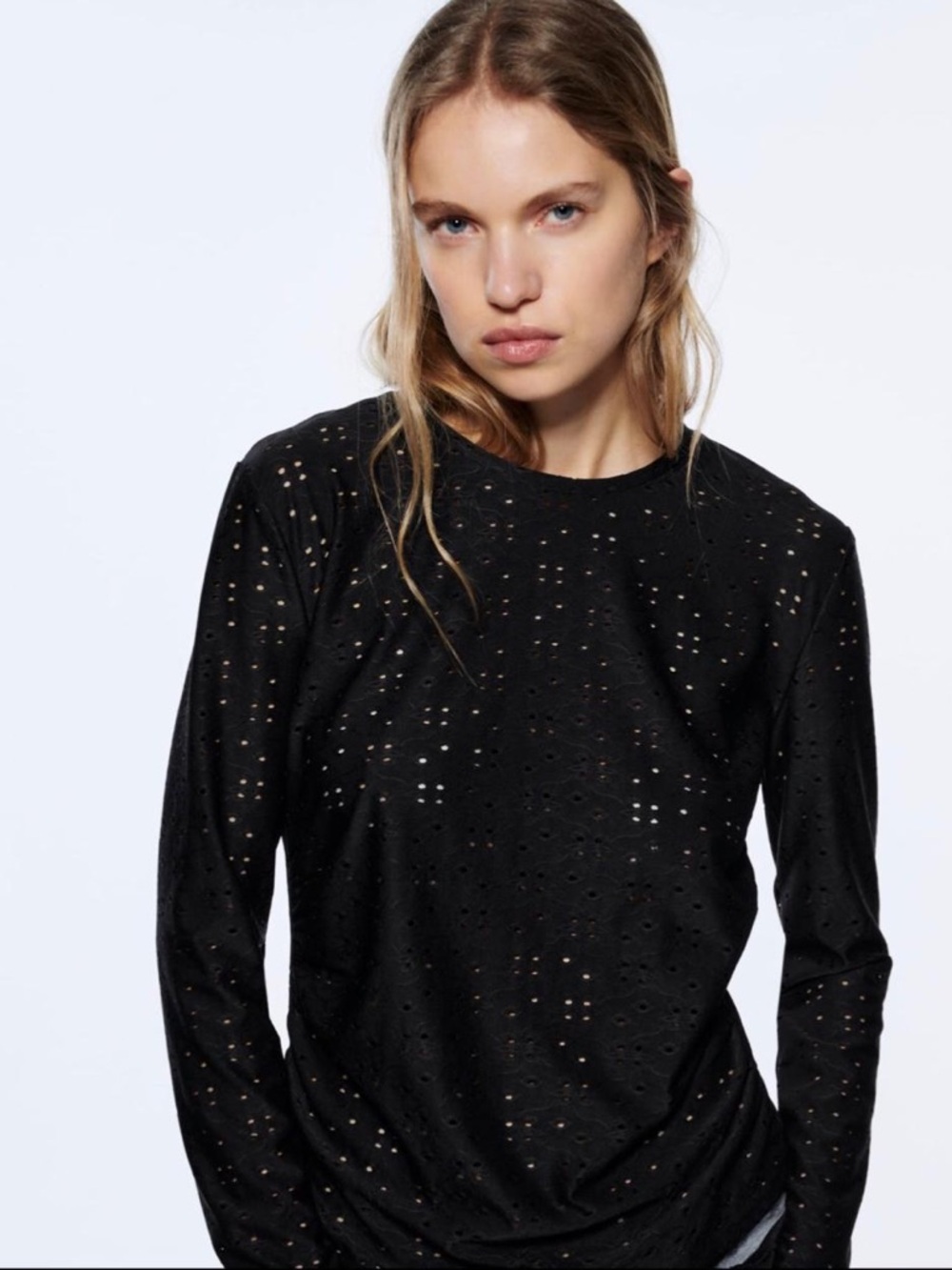 Zara EYELET TOP. Black. Size S. New with Tags.